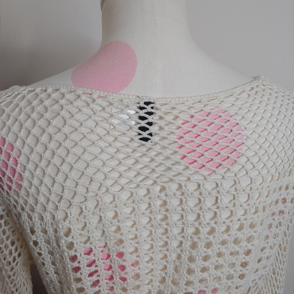 Divided H&M • Boho Cotton Cream Ivory Crop Top Crochet Long Bell Sleeve Medium - Picture 10 of 16